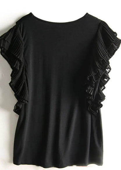 Slim Fit Black O-neck Patchwork T Shirt Short Sleeve