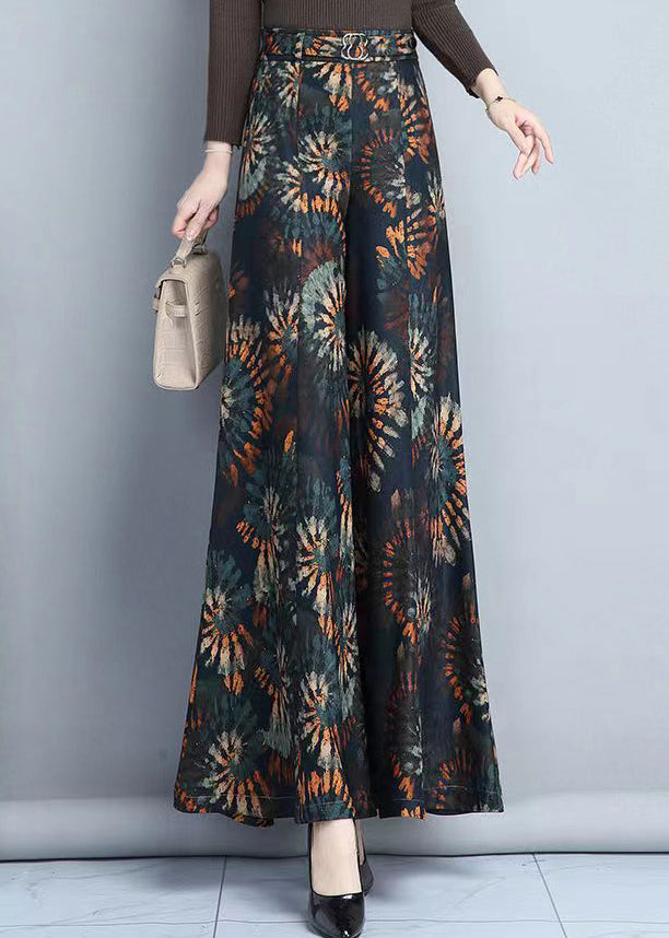 Ink Print Loose Elastic Waist Wide Leg Pants