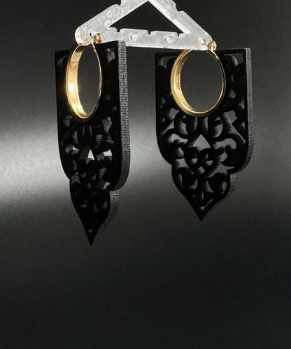 Black Wooden Hollow Out Hoop Earrings