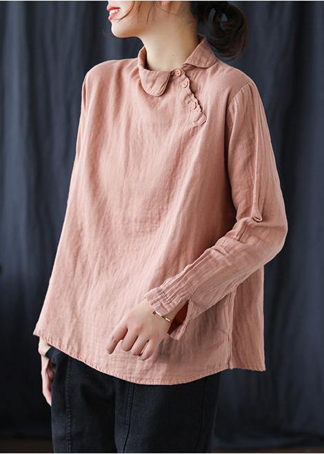 Pink Crane Clothes Lapel Button Down Spring Blouses