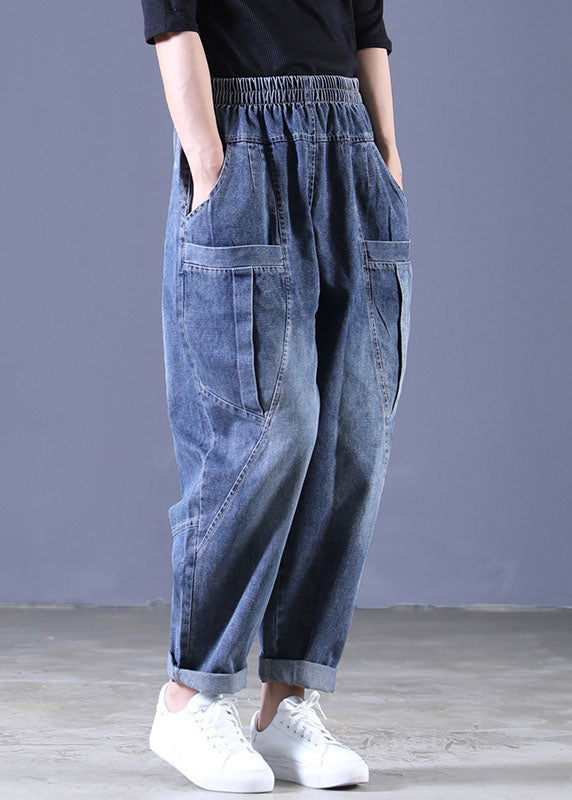 Boutique Blue Elastic Waist Pockets Harem Fall Pants