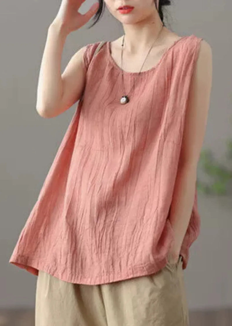 Versatile Green O Neck Linen Tanks Sleeveless