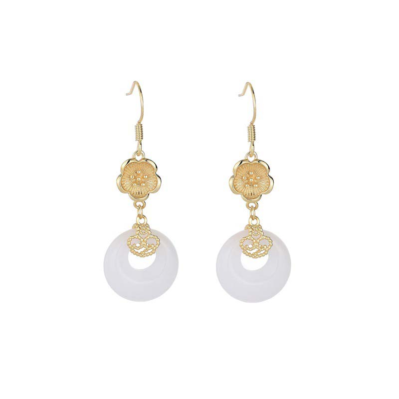 Fengshui White Jade Blessing Drop Earrings