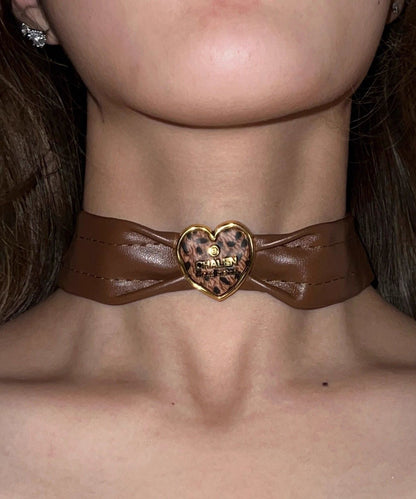 Brown Sterling Silver Alloy Leather Choker