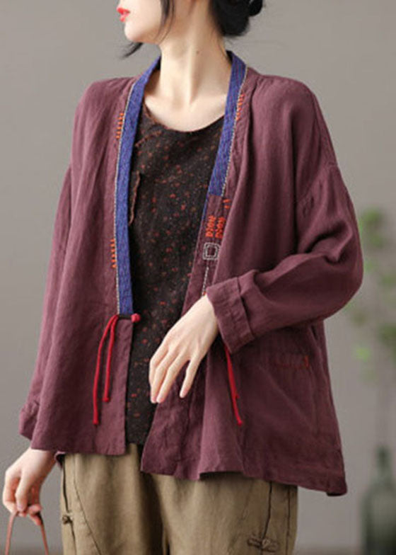Mulberry Embroideried Patchwork Loose Coat Spring