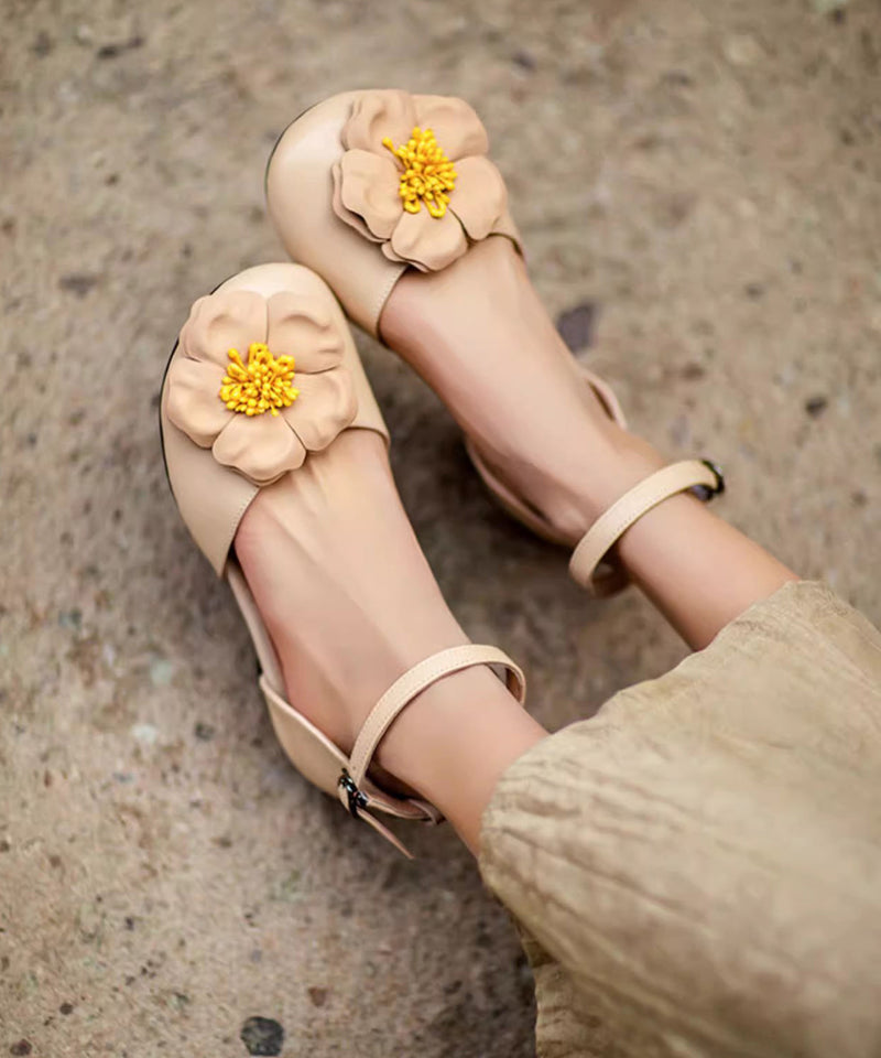 Green Flat Sandals Splicing Buckle Strap