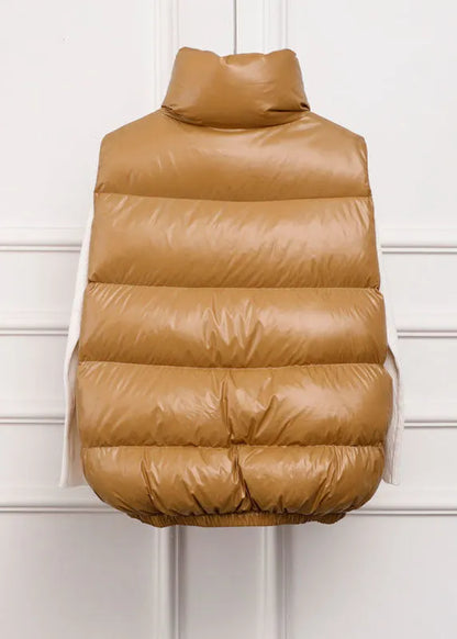 Khaki Zip Up Pockets Warm Duck Down Vest Sleeveless