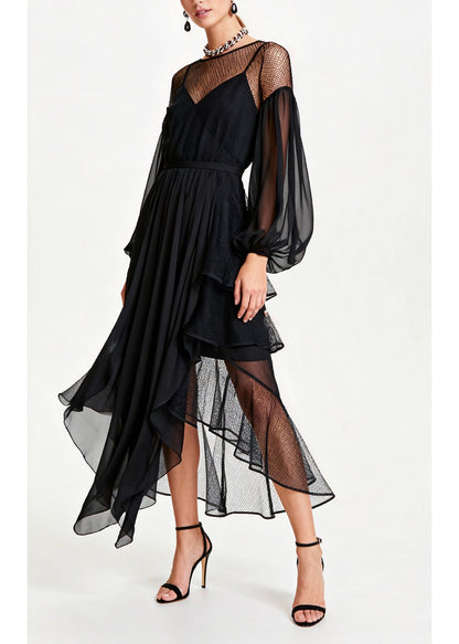 Black Hollow Out Patchwork Tulle Chiffon Party Dresses Summer