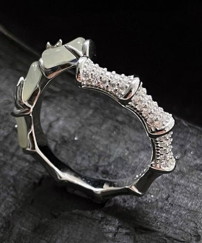 Chinese Style Bamboo Knot Jade Metal Rings