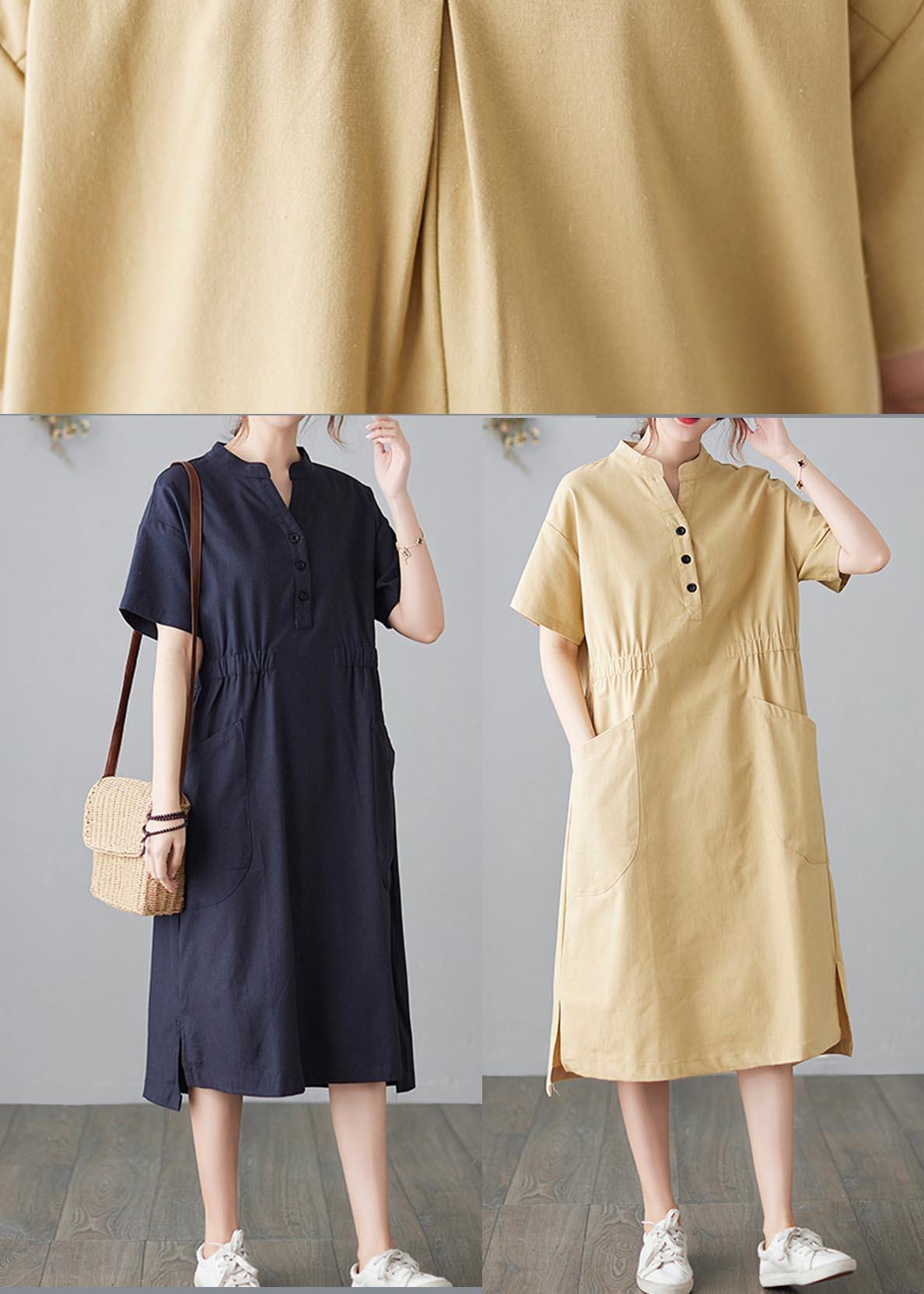 Organic Yellow Cinched Pockets Summer Cotton Dress