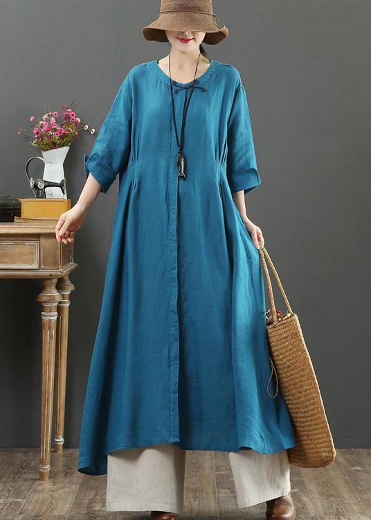 French O Neck Patchwork Spring Tunics Tunic Tops Blue Long Dress