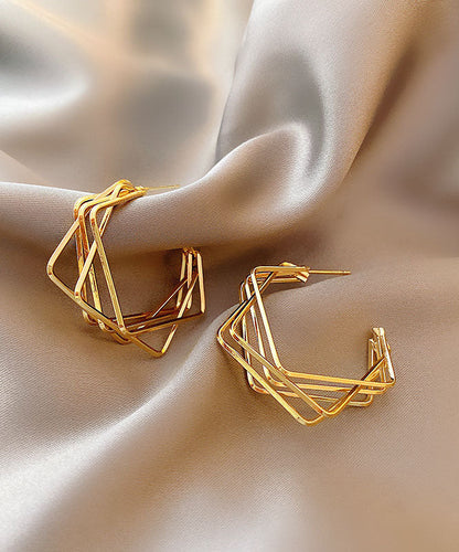 Gold Sterling Silver Alloy Square Hoop Earrings