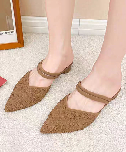 Stylish Black Pointed Toe Chunky Slide Sandals