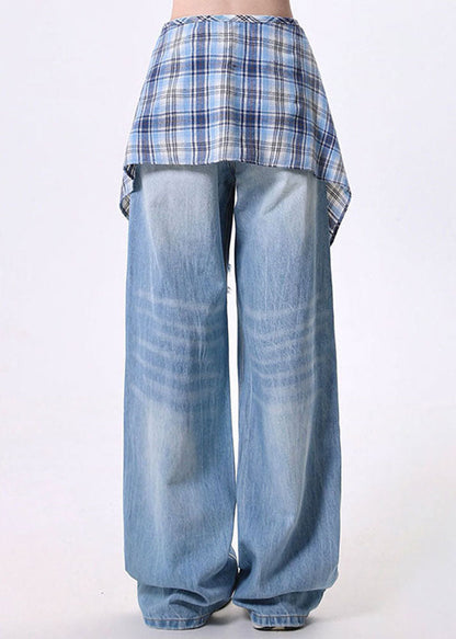 High Street Detachable Skirt Design Denim Wide Leg Pants Spring