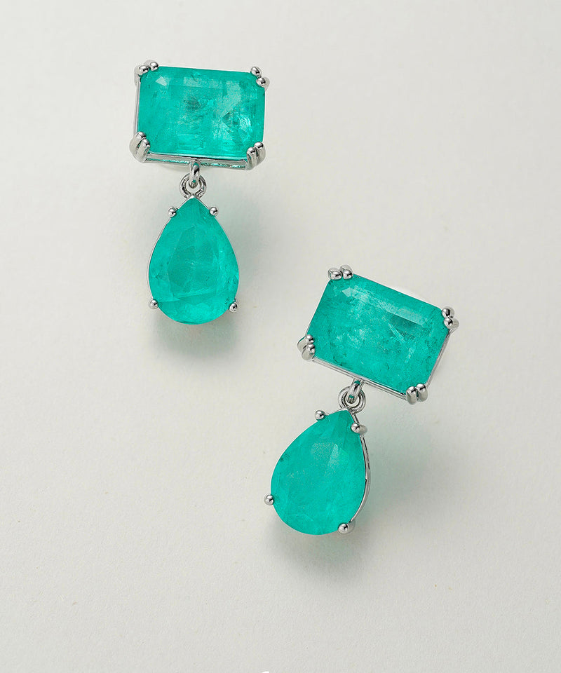 Brief Blue Copper Overgild Gem Stone Square Water Droplet Drop Earrings
