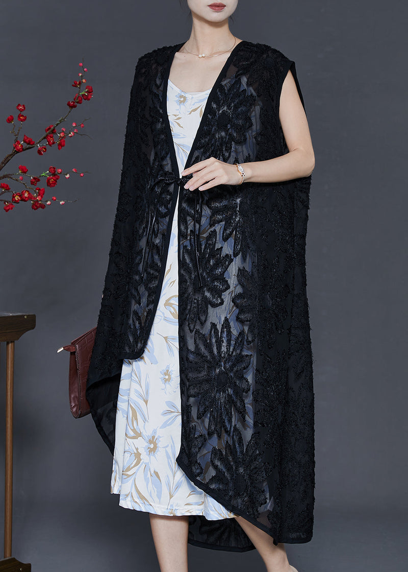 Modern Black Asymmetrical Chiffon Loose Vest Summer