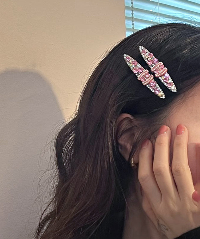 Pink Alloy Zircon Pearl Graphic Hairpin