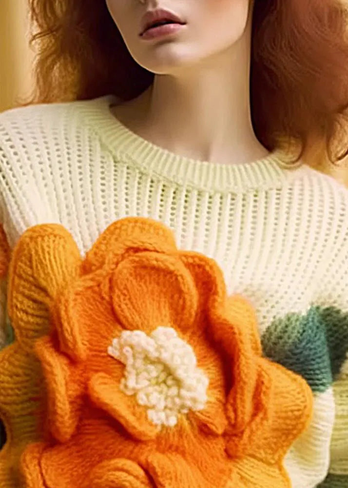 Apricot O Neck Cozy Cotton Knit Top Long Sleeve
