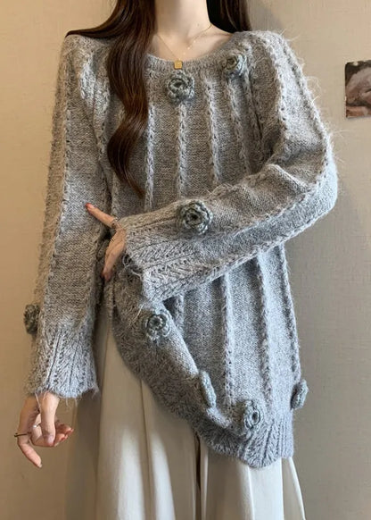 Art Grey Oversized Warm Knit Sweaters Fall