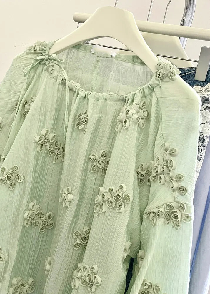 Fine Light Green O-neck Top Fall
