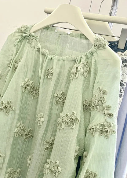 Fine Light Green O-neck Top Fall