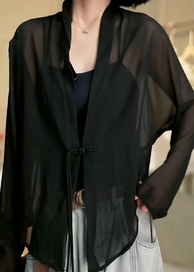 Black Tasseled Patchwork Tulle Upf 50+ Coat Summer