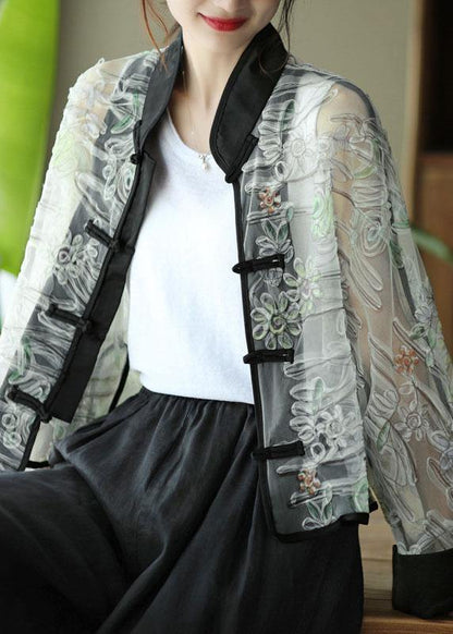 Light Purple Print Tulle Organza Patchwork Oriental Coat Summer