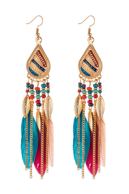 Colorful Feather Tassel Dangle Drop Earrings