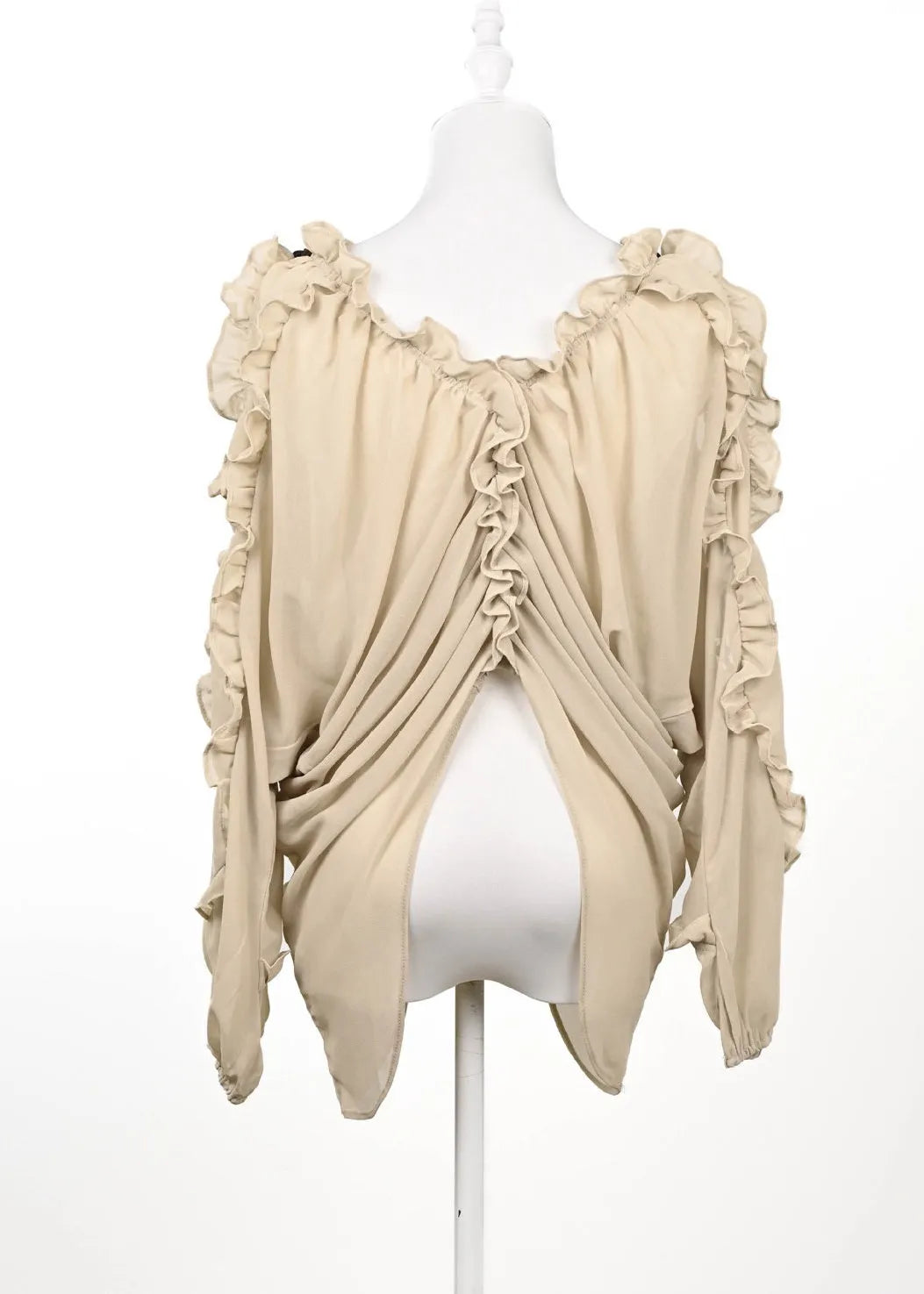 Original Design Apricot V Neck Ruffled Chiffon Top Summer