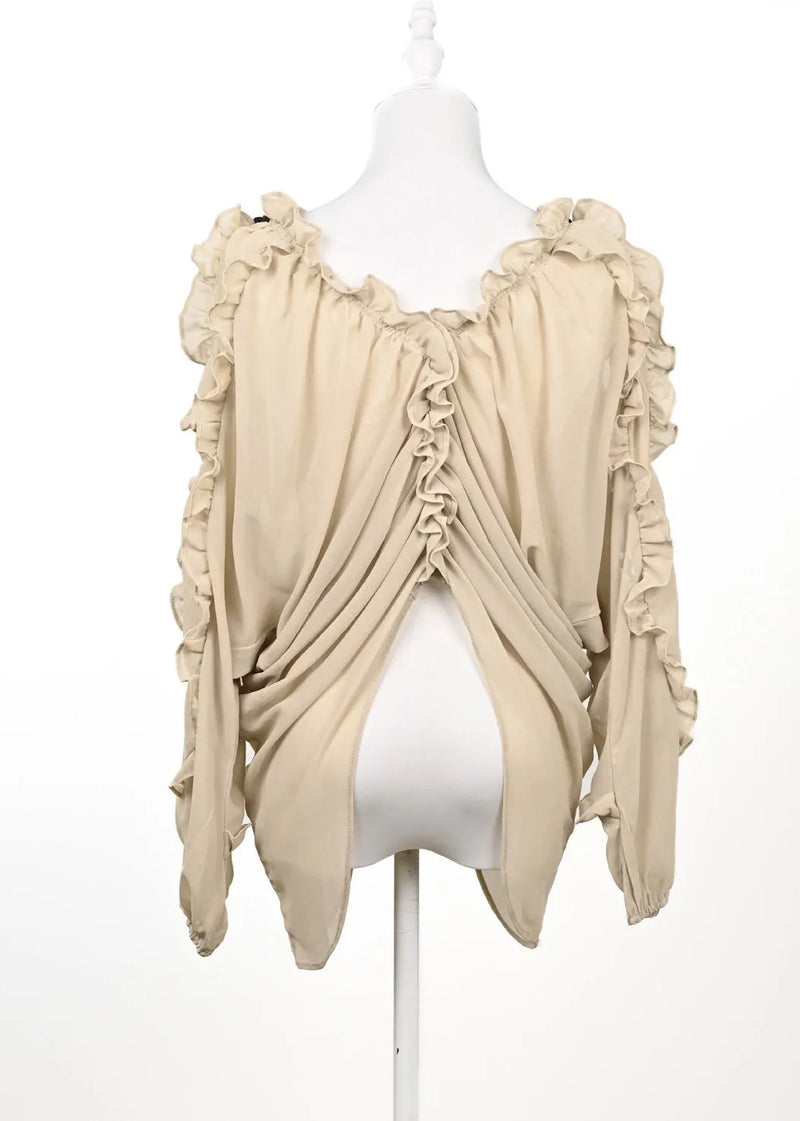 Original Design Apricot V Neck Ruffled Chiffon Top Summer