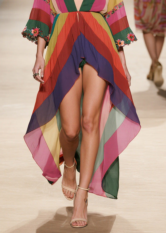Stylish V Neck Low High Design Chiffon Dresses Summer