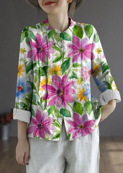 Gray Geometry Button Fall Top Long Sleeve Linen