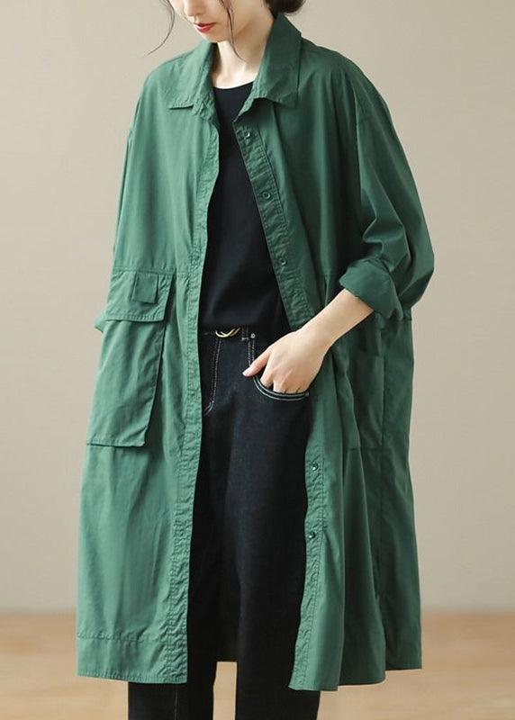 Green Oversized Big Pockets Cotton Coats Spring