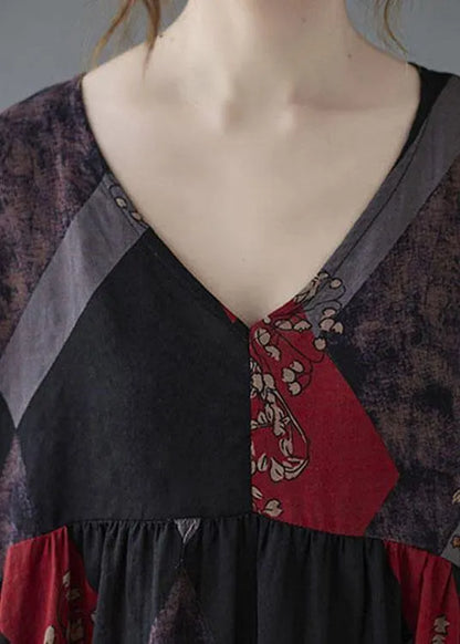 Diy Ruffles Flare Sleeve Print V Neck Tops