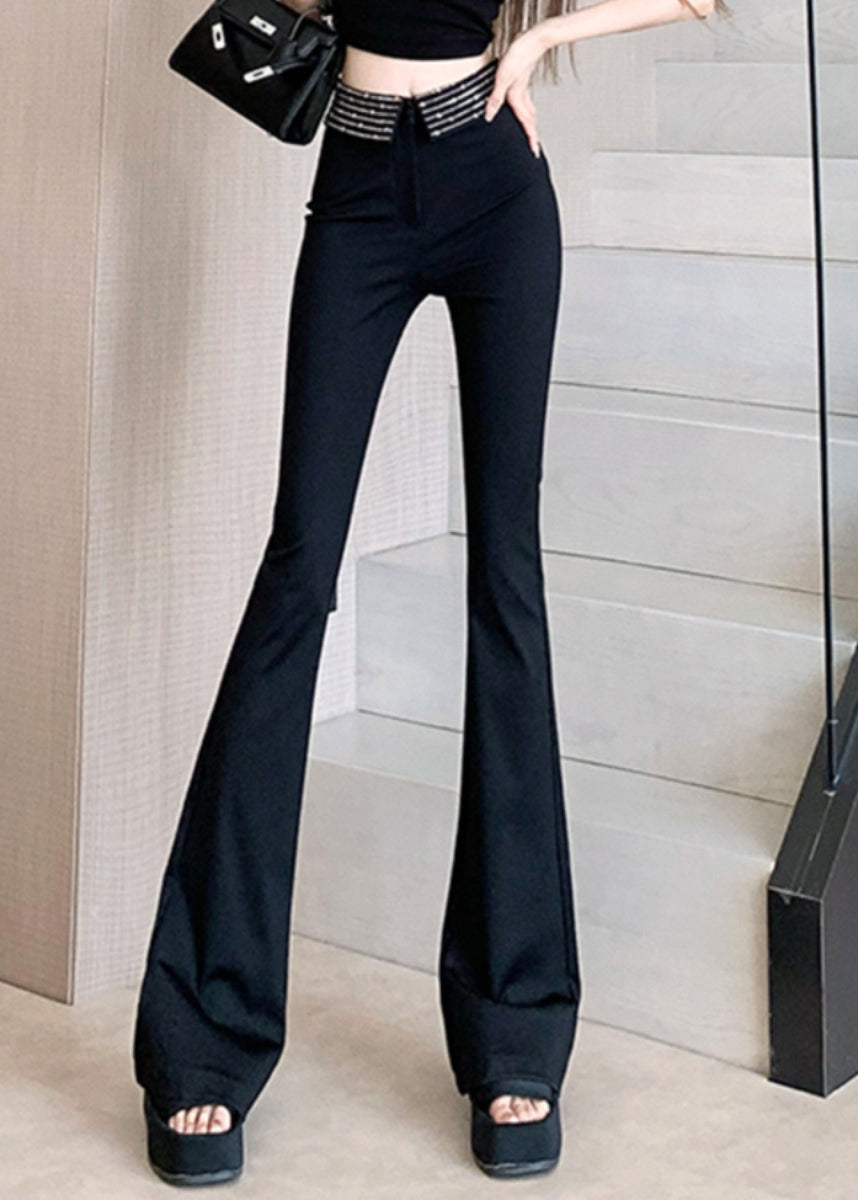 Stylish Black High Waist Zircon Flared Trousers