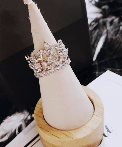 Diy Silk Alloy Zircon Hollow Out Crown Rings