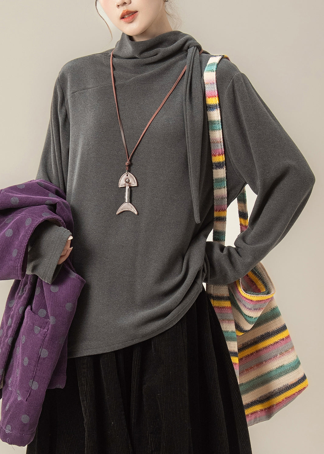 Italian Purple Corduroy Vest Pants and T Shirt Threepiece Set Winter