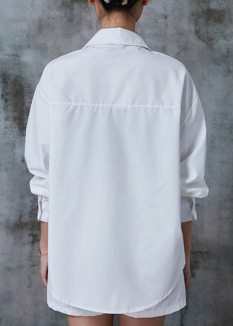 White Print Knit Cotton Two Pieces Set Summer