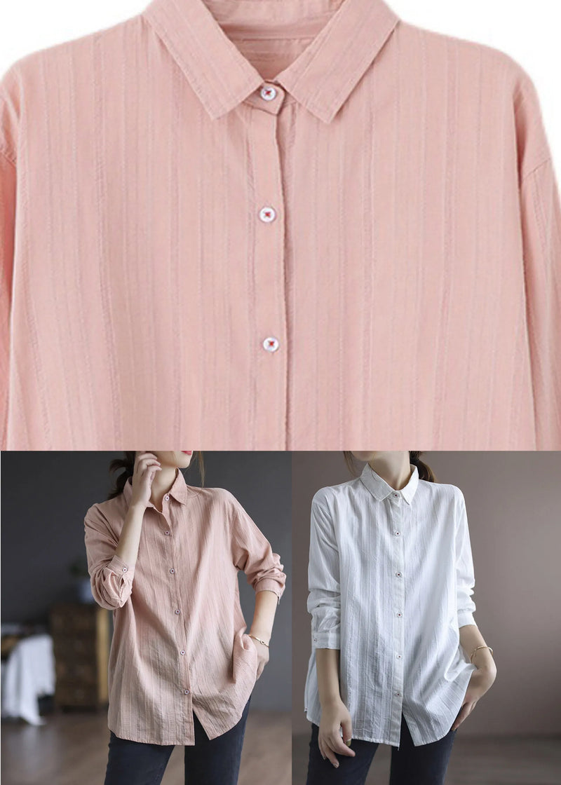 Pink Peter Pan Collar Cotton Shirt Long Sleeve