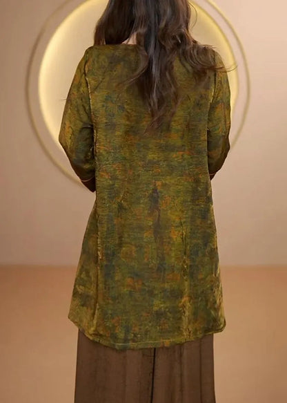 Chinese Style Oriental Button Side Open Silk Shirt Fall