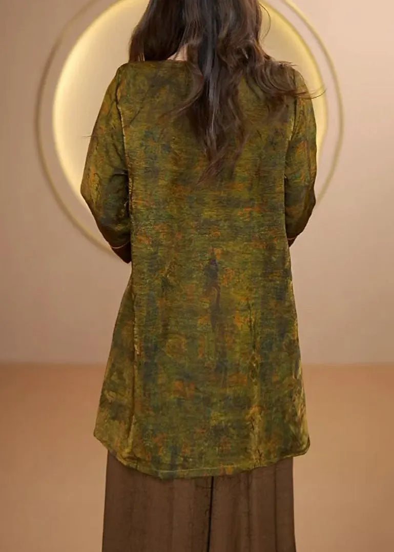 Chinese Style Oriental Button Side Open Silk Shirt Fall