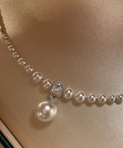 Boutique Gradient Size Beaded String Zircon Small Square Silver Choker