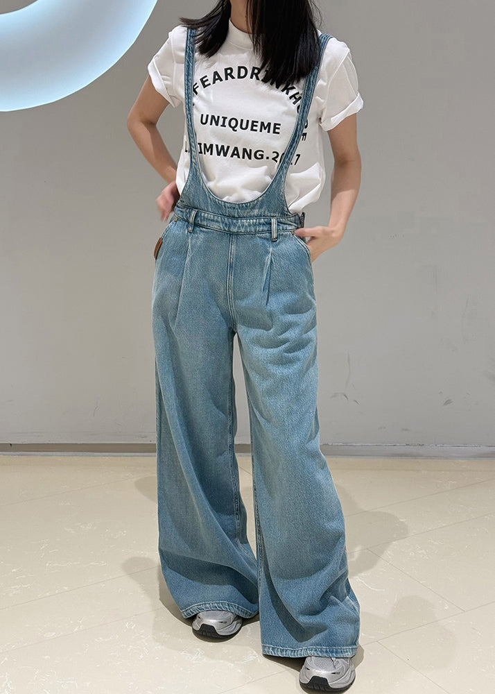 Blue Pockets Denim Overalls Jumpsuit Fall