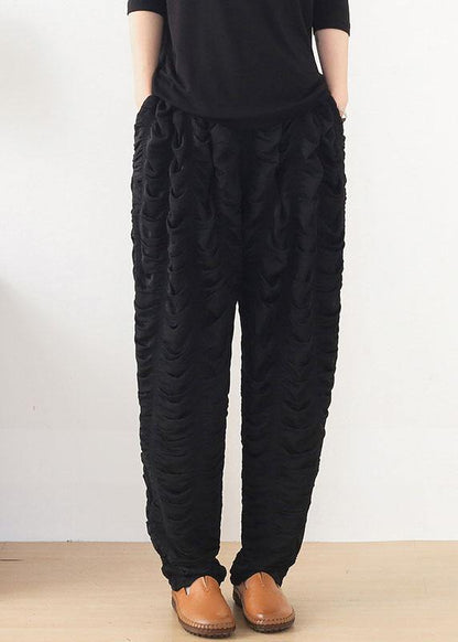 Black Wrinkled Elastic Waist Fall Harem Pants