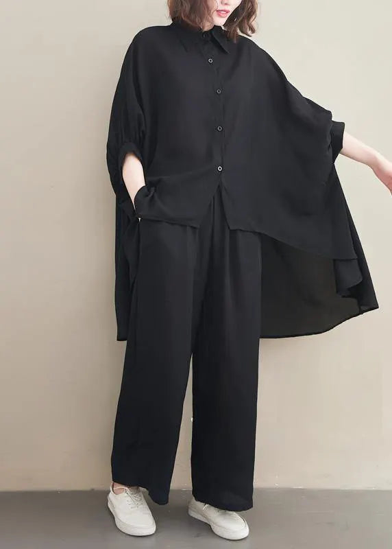 Loose Lapel Batwing Sleeve Spring Clothes Fabrics Black Tops