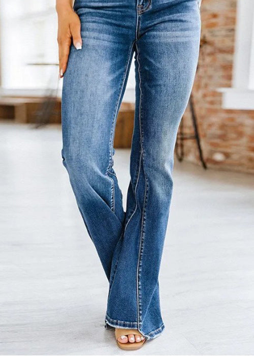 Fine Blue Pockets Original Design Denim Flared Trousers Spring