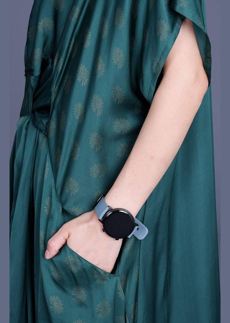 Black Print V Neck Asymmetrical Design Chiffon Vacation Dresses Summer