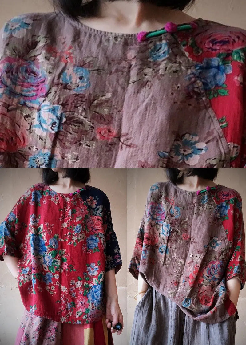 Colour 2 O-neck Print Cotton Top Long Sleeve