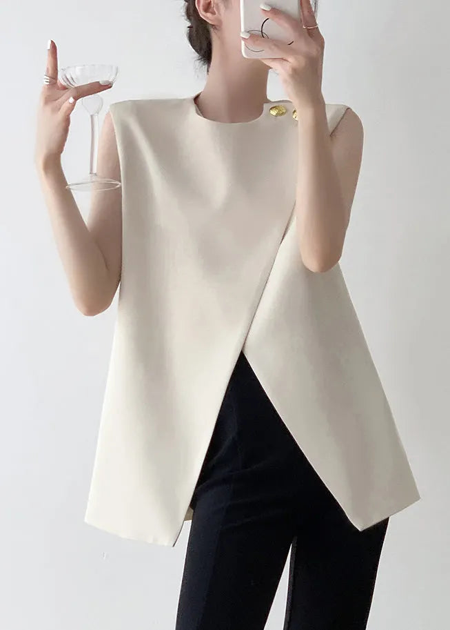 Stylish White Asymmetrical Spandex Tank Sleeveless