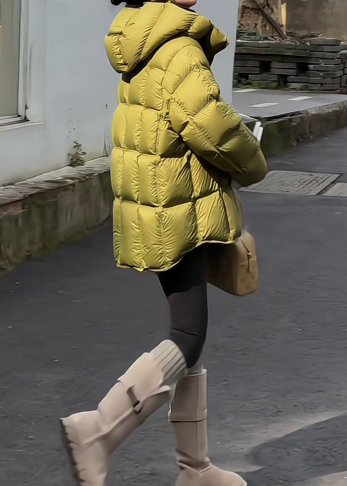 Green Hooded Zippered Drawstring Duck Down Down Coat Winter